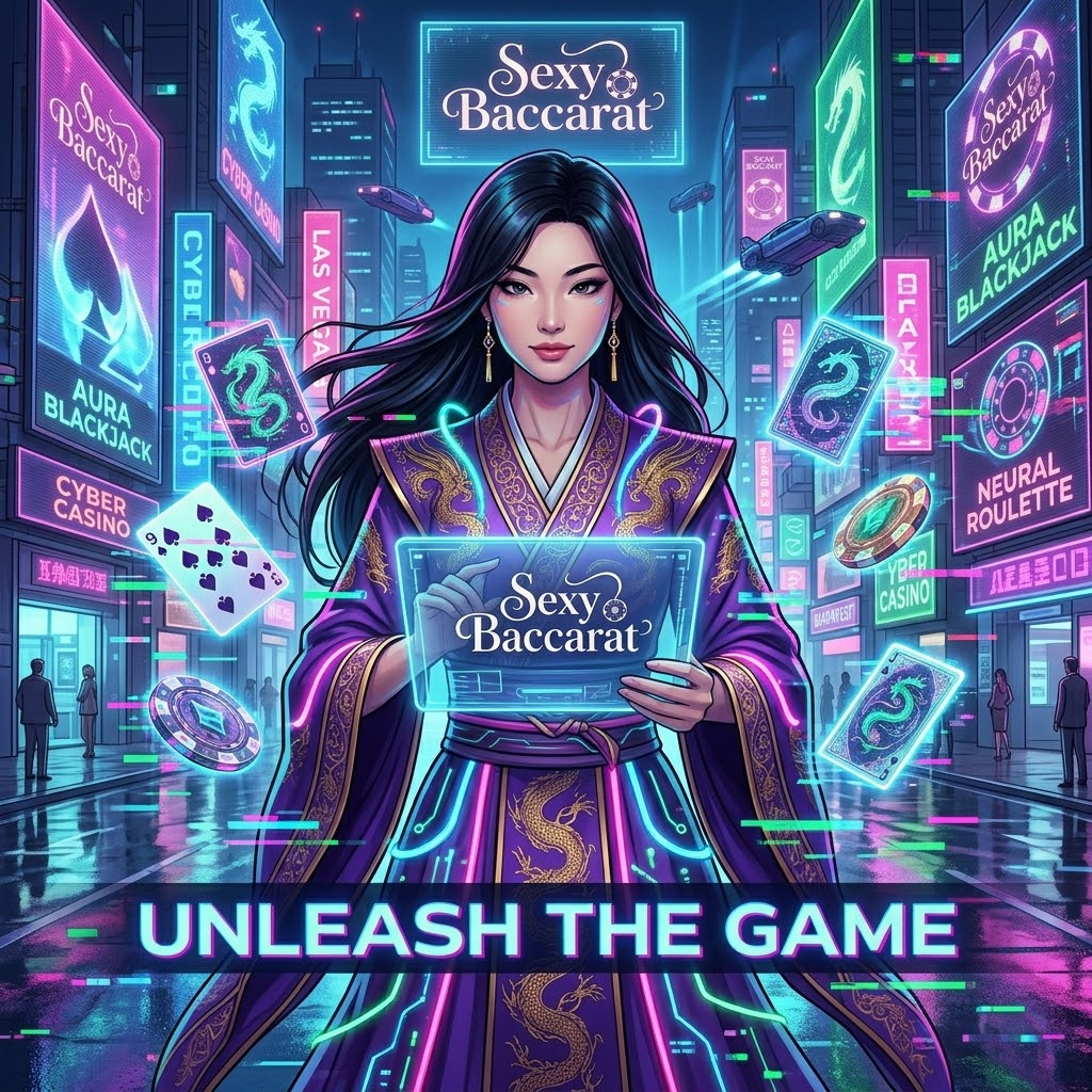 A striking 1:1 image for “Sexy Baccarat” featuring a confident Asian female presenter in a cyberpunk anime style. The image showcases a neon-lit futuristic cityscape and holographic displays, with the heading “Unleash the Game” prominently displayed. The “Sexy Baccarat” logo is integrated into the scene, creating a sense of excitement and modern luxury for online casino gaming. This visually engaging image is designed to capture attention and drive engagement with the brand.