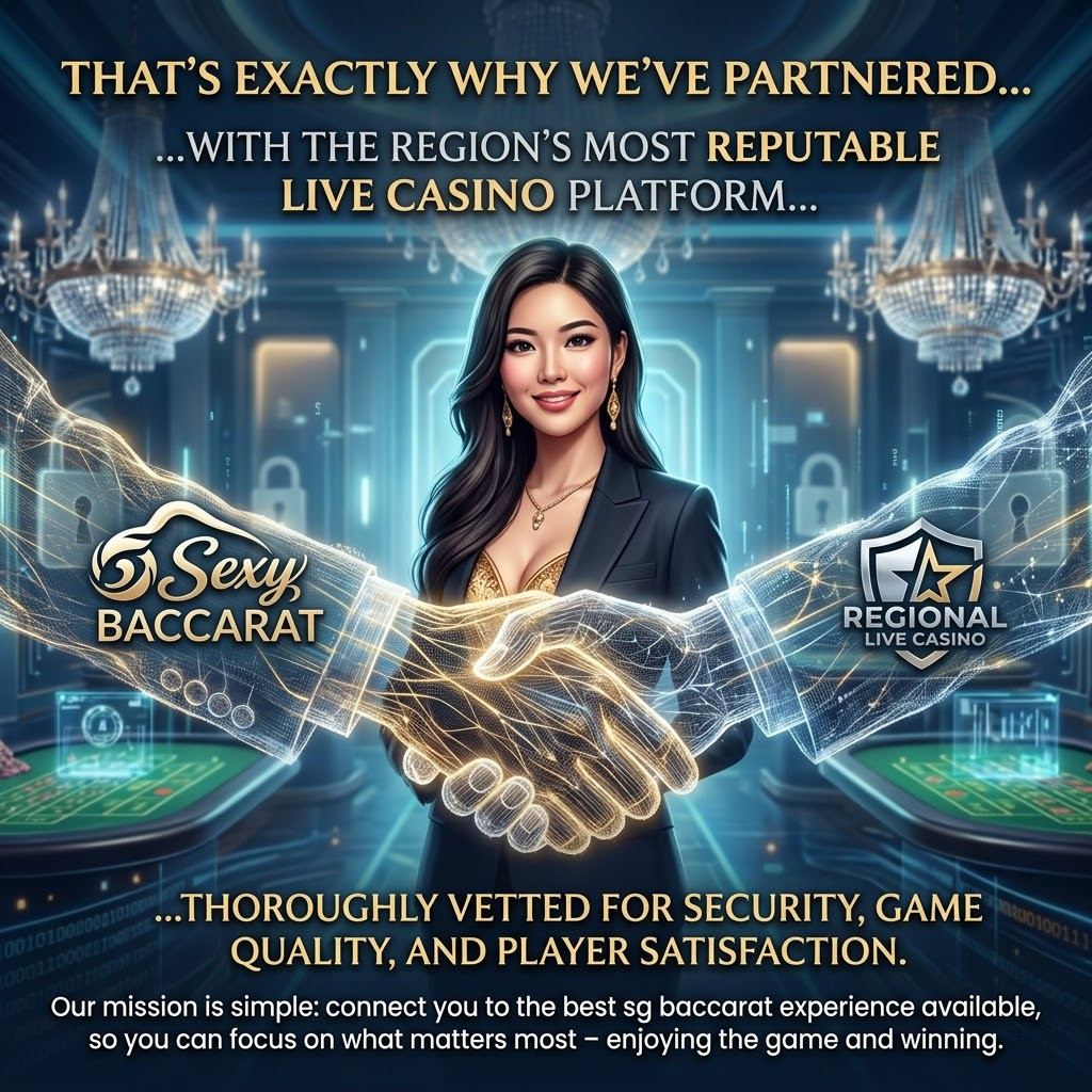 A visually compelling 1:1 image showcasing the strategic partnership between Sexy Baccarat and a reputable live casino platform. A stylized handshake symbolizes the collaboration, emphasizing the commitment to security, game quality, and player satisfaction. The Asian female presenter acts as a bridge, highlighting the mission to provide the best sg baccarat experience. The image conveys trust, reliability, and a focus on the player’s enjoyment and success. This visually engaging content is ideal for building brand credibility and reassuring potential customers about the quality of the gaming experience.